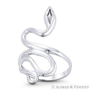 Snake Spirit Animal Serpentine Charm Boho Ring in 925 Sterling Silver - Size 7